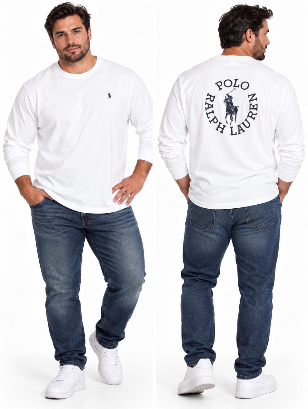 POLO RALPH LAUREN Big & Tall Long Sleeve Logo Tee White 3XB NWT